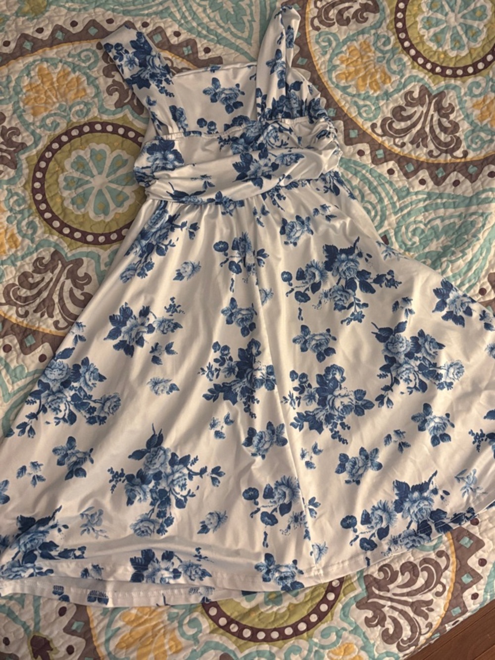 SHEIN White Dress with Blue Floral Print for Girls
